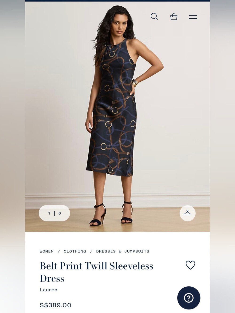 Lauren Ralph Lauren Belt Print Twill Sleeveless Dress Sz 10